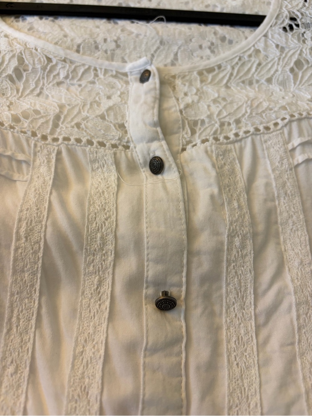 Garage White Lace Yoke Button-Front Blouse